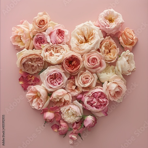 Blooming Heart of Pink and Cream Roses