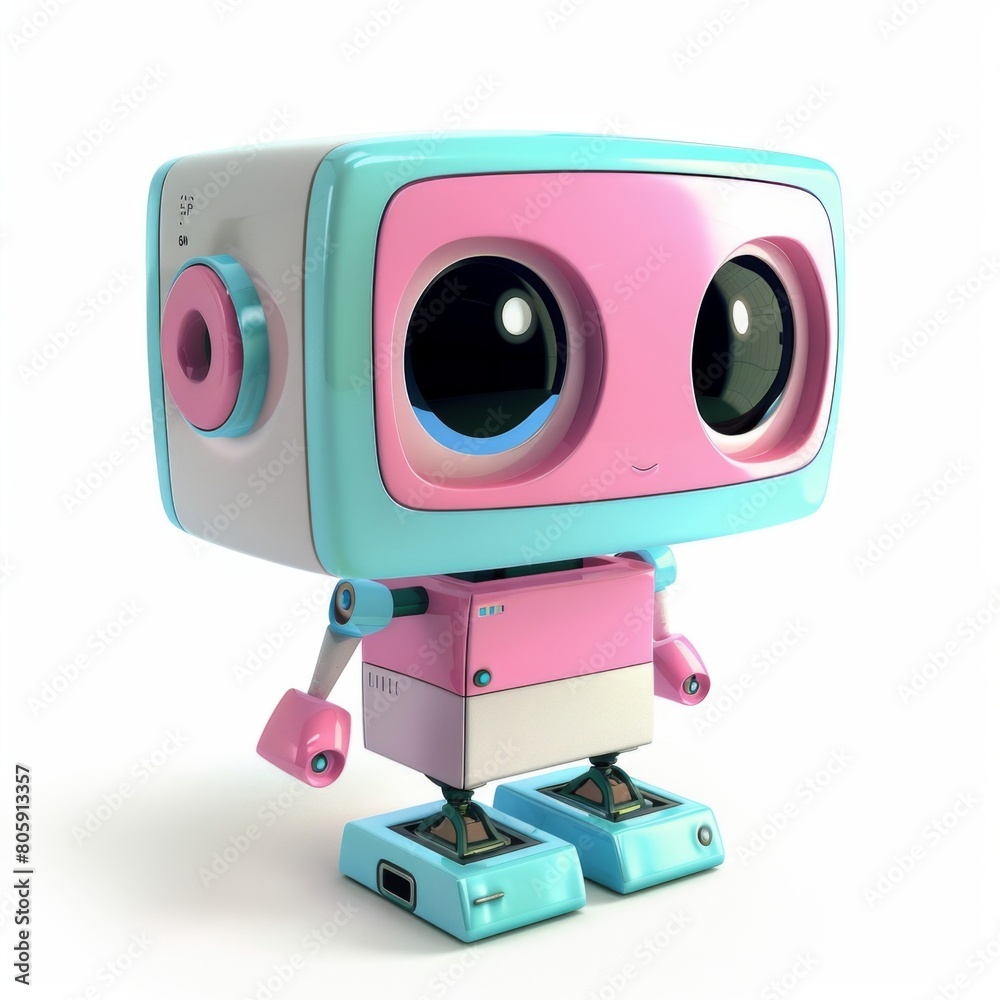 Fototapeta premium 3d rendering of cute robot character icon on white background