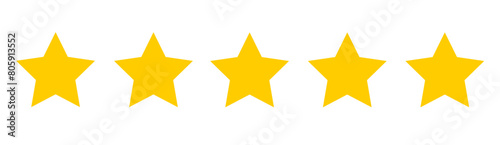 5 Stars in Yellow Color for Rating. Isolated stars for customer feedbacks.