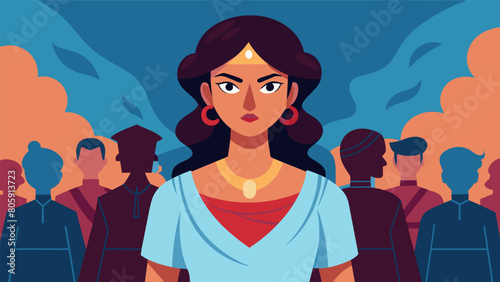 The stoic womans demeanor exudes a sense of inner strength and discipline attracting curious looks from those around her.. Vector illustration