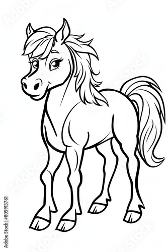 Cartoon of a horse with hair on its head and neck  standing on hind legs. sketch. Generative AI
