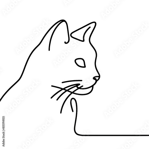 Minimalistic Single Line Drawing of a Cat on White Background
