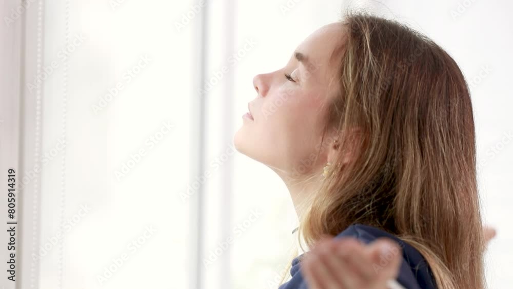 girl at home breathing concentrated and relaxed girl at home breathing concentrated and relaxed
