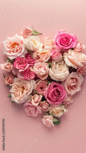Blooming Heart of Pink and Cream Roses