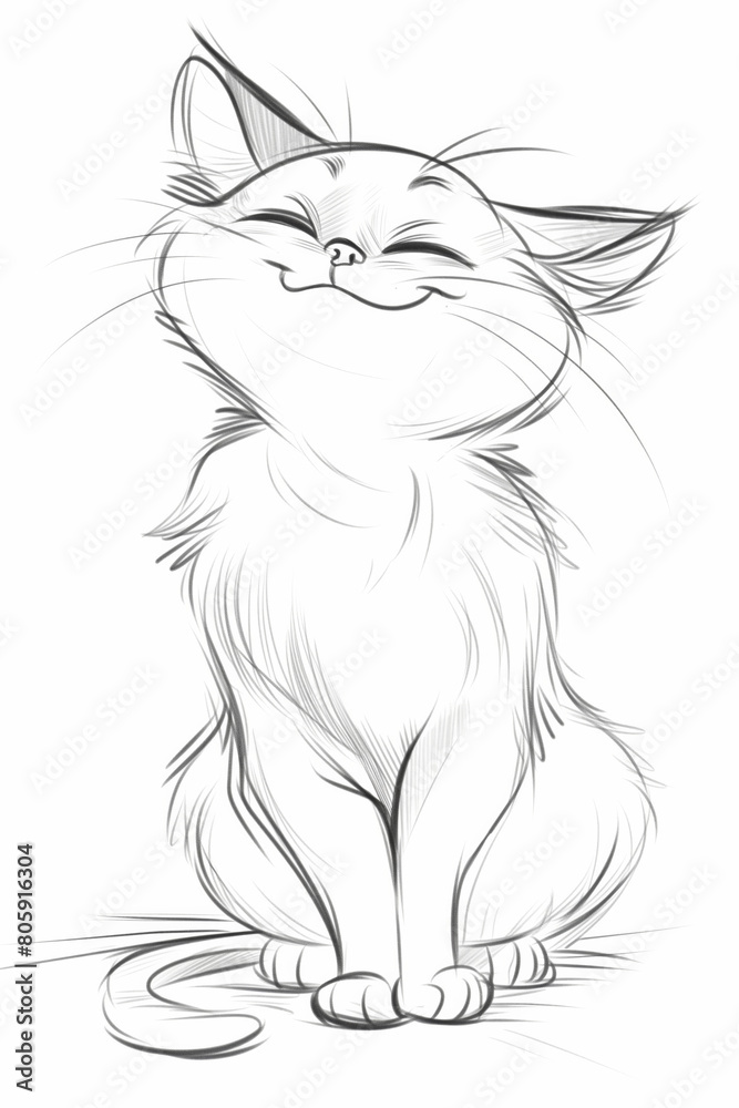 A cartoon drawing of a happy Felidae with open jaw and whiskers. sketch . Generative AI A cartoon drawing of a happy Felidae with open jaw and whiskers. sketch . Generative AI