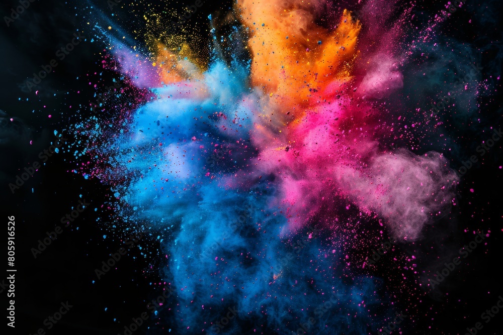 Obraz premium Energetic Celebration: Group of Friends Exploding with Joy Amidst a Vibrant Color Holi Festival