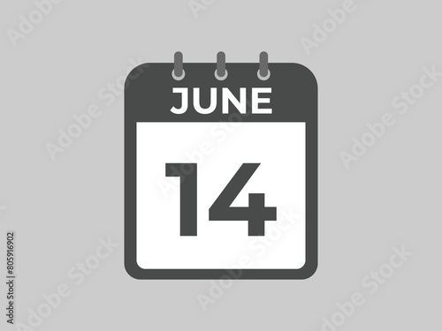June 14 calendar reminder. 14 June daily calendar icon template. Calendar 14 June icon Design template. Vector illustration
