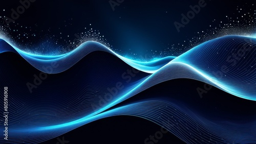 Abstract blue wave with partglowing icles on dark background. Vector illustration. photo