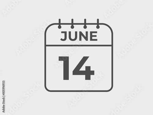 June 14 calendar reminder. 14 June daily calendar icon template. Calendar 14 June icon Design template. Vector illustration
