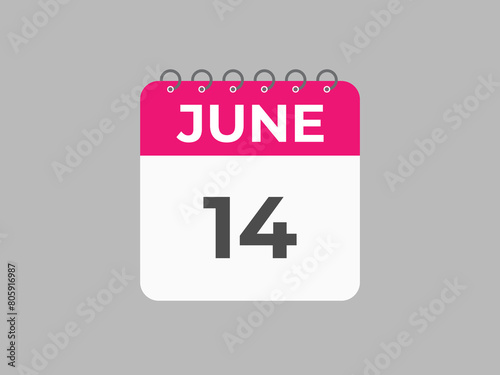 June 14 calendar reminder. 14 June daily calendar icon template. Calendar 14 June icon Design template. Vector illustration
