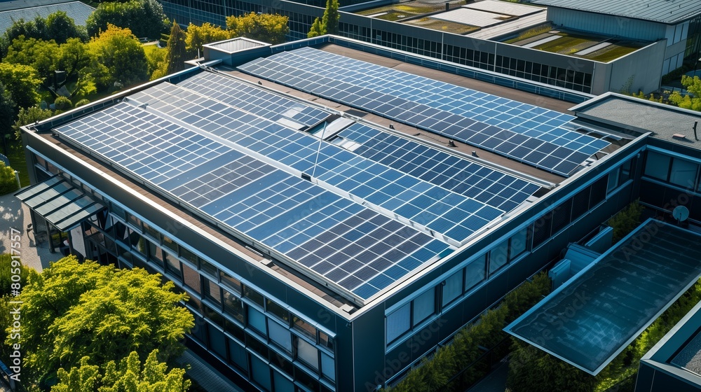Renewable energy with solar panels on the roof for green energy production Renewable energy with solar panels on the roof for green energy production