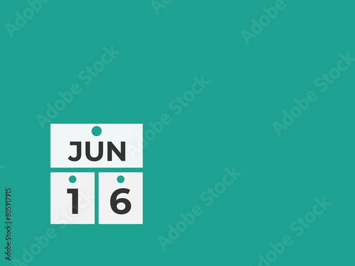 June 16 calendar reminder. 16 June daily calendar icon template. Calendar 16 June icon Design template. Vector illustration
