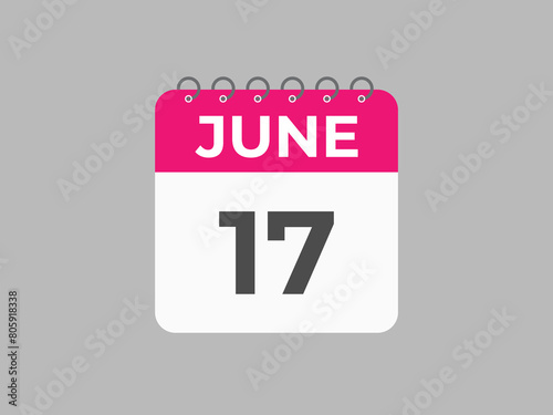 June 17 calendar reminder. 17 June daily calendar icon template. Calendar 17 June icon Design template. Vector illustration
