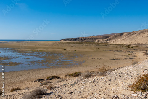 Sandy dunes and turquoise water of Sotavento beach  Costa Calma  Fuerteventura  Canary islands  Spain in winter