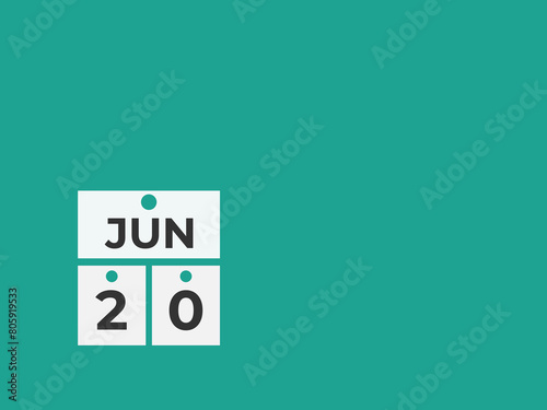 June 20 calendar reminder. 20 June daily calendar icon template. Calendar 20 June icon Design template. Vector illustration
