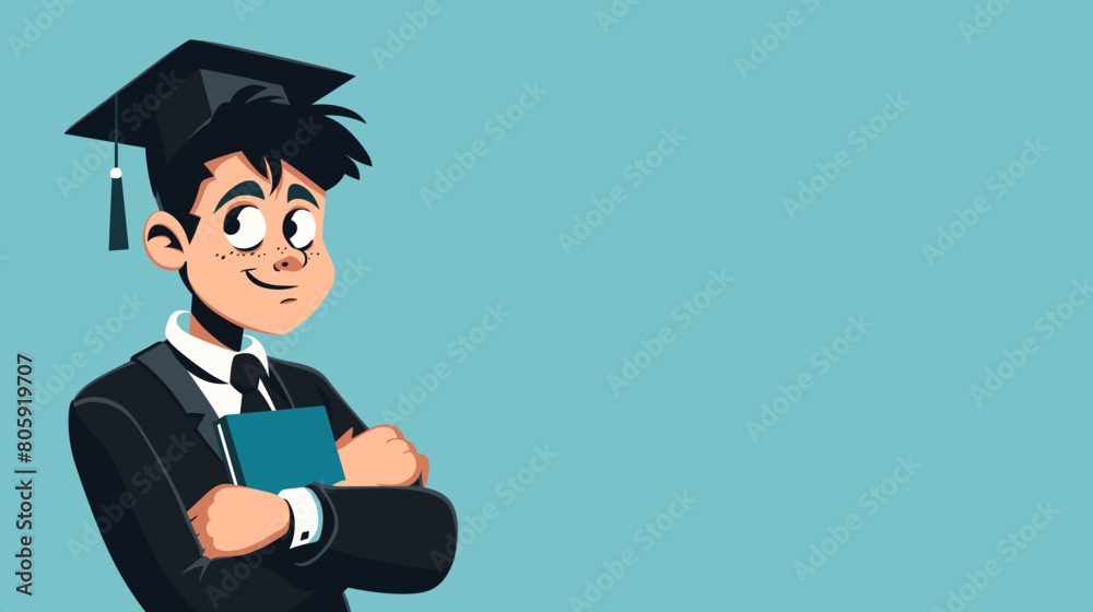 copy space, comic style image, vector illustration, Boy in graduation gown vector image. Graduate in graduation caps. High school graduation. Beautiful illustration for poster. copy space, comic style image, vector illustration, Boy in graduation gown vector image. Graduate in graduation caps. High school graduation. Beautiful illustration for poster.