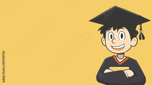 copy space, comic style image, vector illustration, Boy in graduation gown vector image. Graduate in graduation caps. High school graduation. Beautiful illustration for poster.