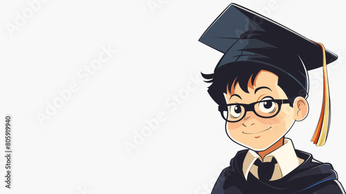 copy space, comic style image, vector illustration, Boy in graduation gown vector image. Graduate in graduation caps. High school graduation. Beautiful illustration for poster.