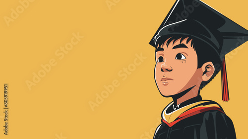copy space, comic style image, vector illustration, Boy in graduation gown vector image. Graduate in graduation caps. High school graduation. Beautiful illustration for poster.