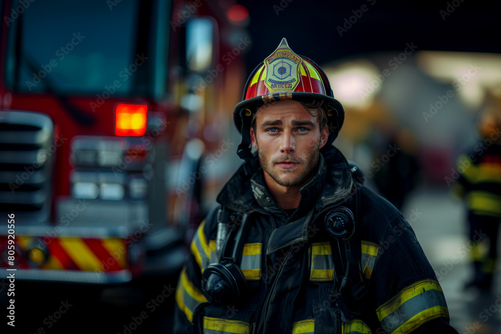 portrait of a uniformed firefighter at work portrait of a uniformed firefighter at work