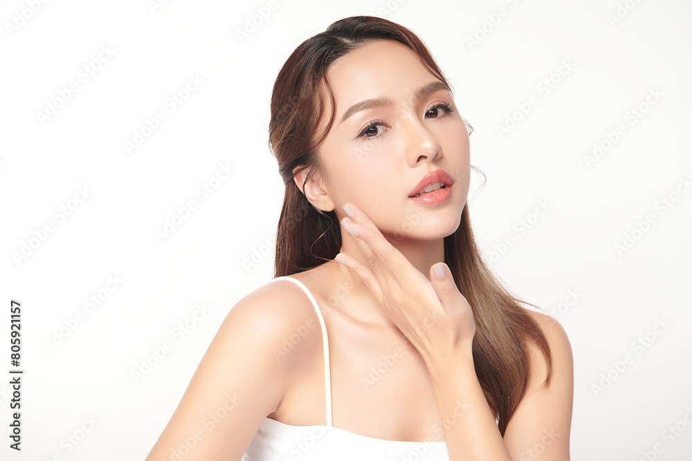 Beautiful young asian woman with clean fresh skin on white background, Face care, Facial treatment, Cosmetology, beauty and spa, Asian women portrait.