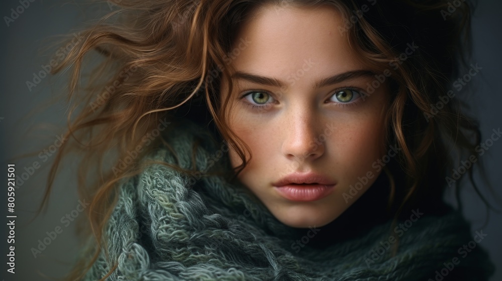 Thoughtful woman with windblown hair