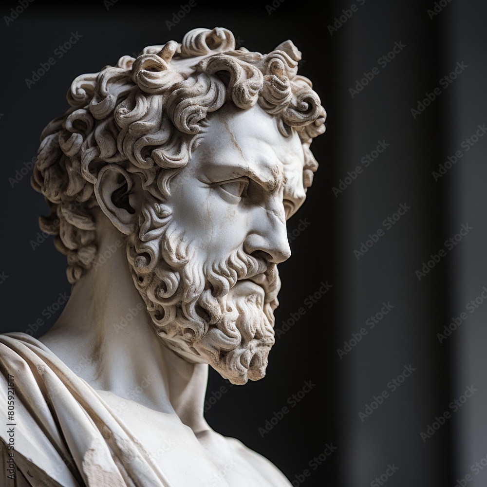Detailed sculpture of ancient greek god with curly hair Detailed sculpture of ancient greek god with curly hair