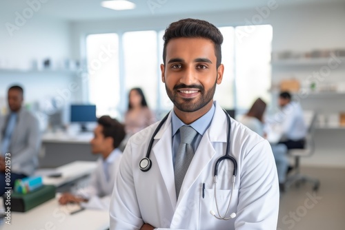 Smiling male doctor in medical uniform