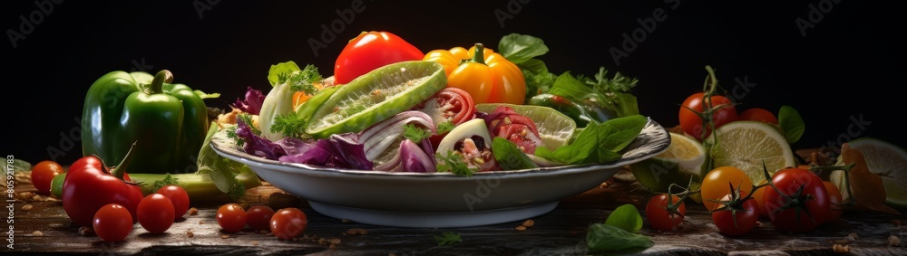 Healthy fresh vegetable salad on dark background Healthy fresh vegetable salad on dark background