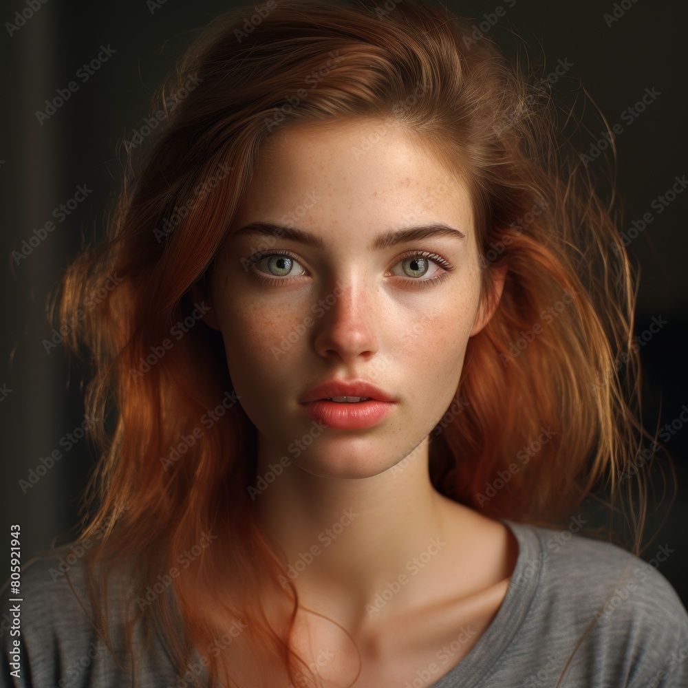 Fototapeta premium Thoughtful young woman with red hair