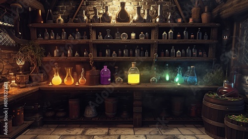 A Wizard is Alchemy Chamber. Generative Ai photo