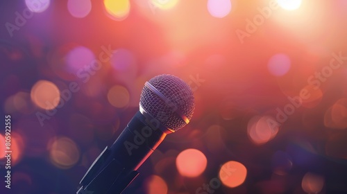 Music background with microphone on blur background stage