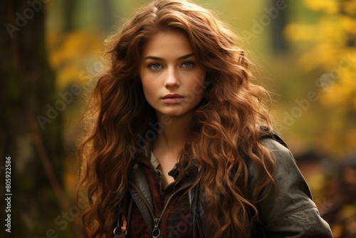 Captivating portrait of a woman with flowing auburn hair