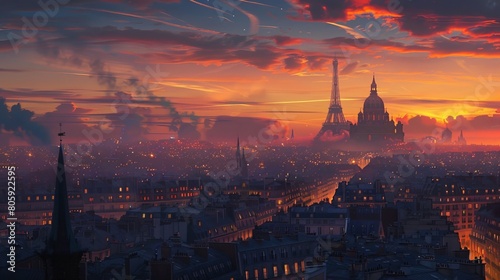 City of Lights and Love: The Enchanting Nightfall Skyline of Paris