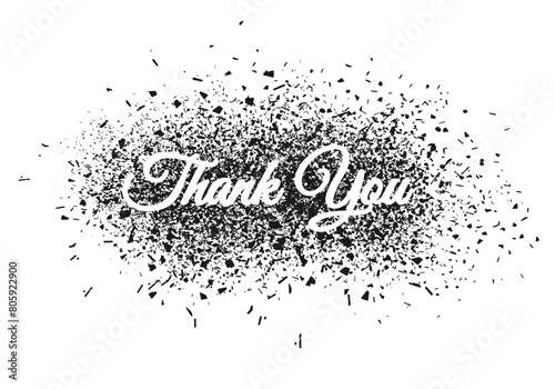 Thank you text with distortion spray effect, vector illustration