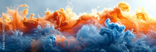 Spectacular image of blue and orange liquid ink churning together with a realistic texture and great quality Digital art 3D illustration 