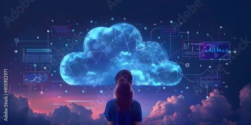 Cloud Computing and Webinar Series Concept with Futuristic Night Skyscape photo