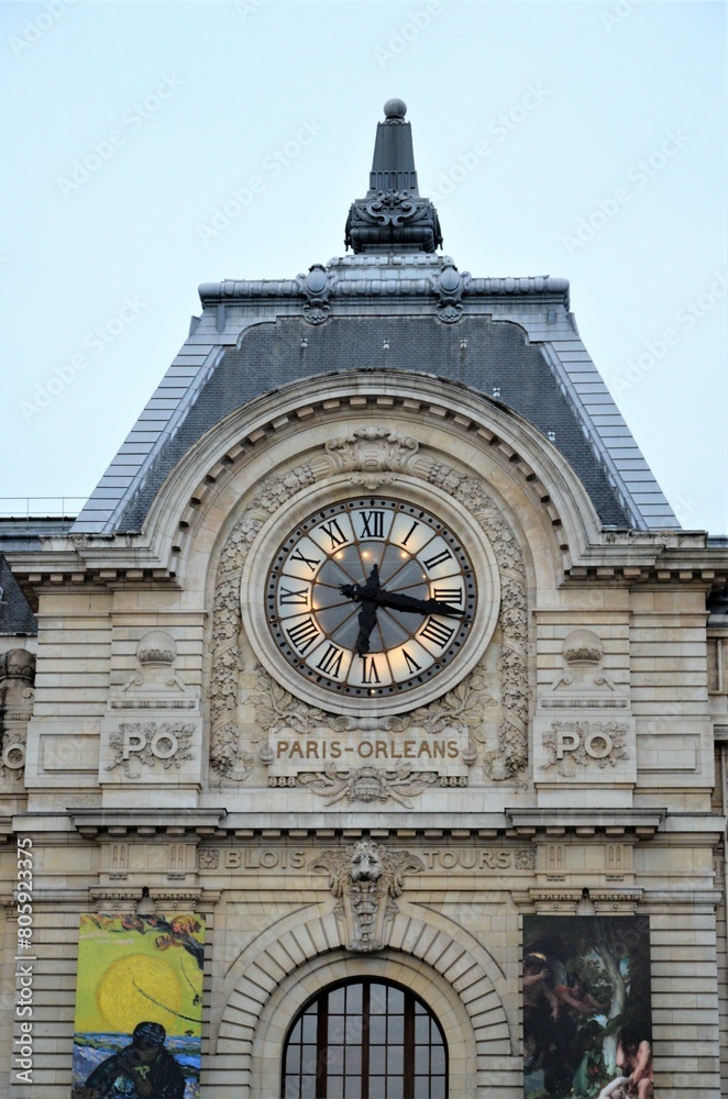 Paris, France 04.23.2017: Clock on the facade of the current Musée d'Orsay of Paris