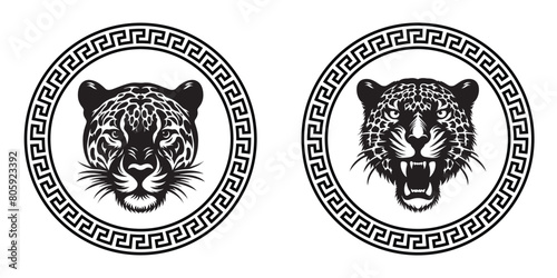Jaguar Logos Set Surrounded With Artwork Circular Design isolated on a white background