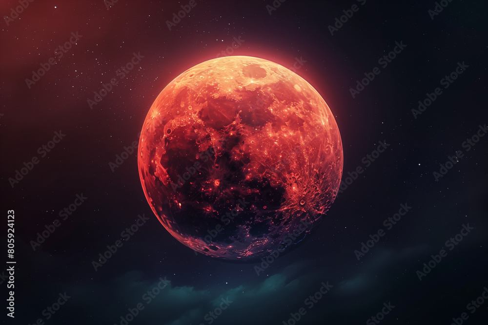 A huge red moon, bloody full moon on the clouds A huge red moon, bloody full moon on the clouds