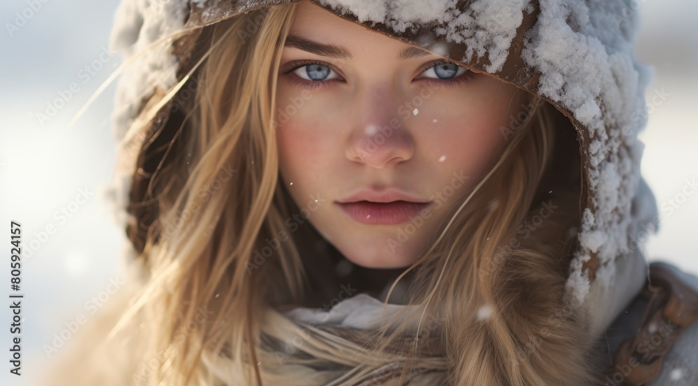 Captivating winter portrait of a young woman Captivating winter portrait of a young woman