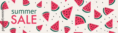 Summer sale, Watermelon slice hand drawn illustration.	
