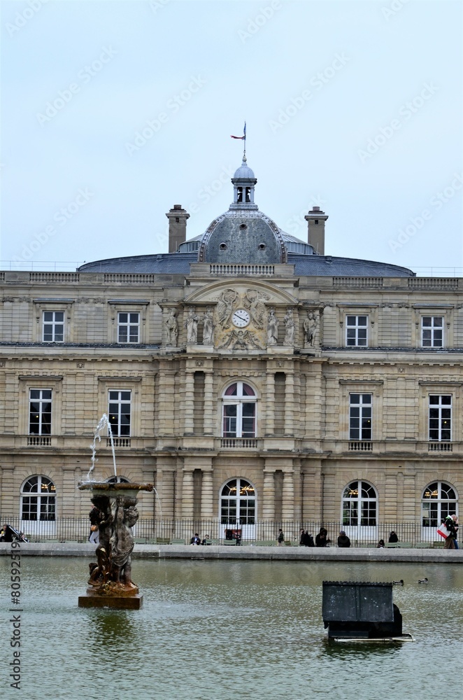 Paris, France 03.25.2017: Luxembourg Palace and park in Paris, the Jardin du Luxembourg