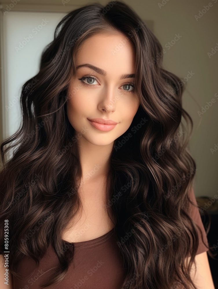 beautiful woman with long dark wavy hair beautiful woman with long dark wavy hair
