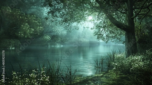 Emerald Whispers  A Lakeside Serenity