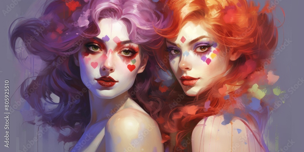 Vibrant and colorful artistic portrait of two women