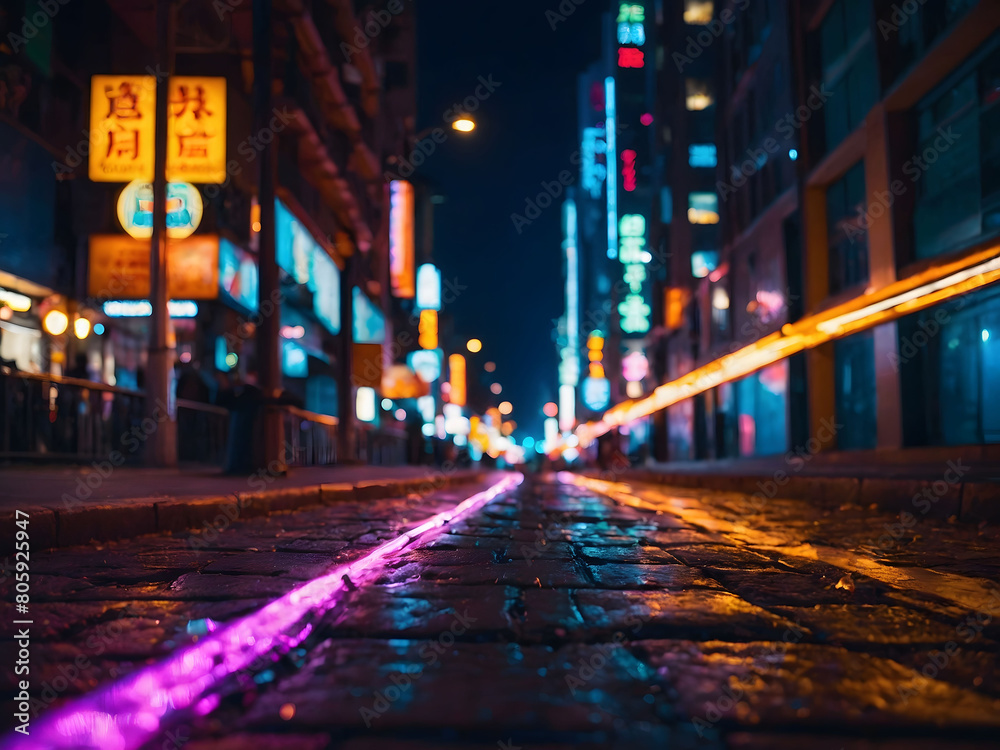 Neon Nights, A Glimpse into the Lively Cityscape, Radiant with Colorful Lights and Urban Life