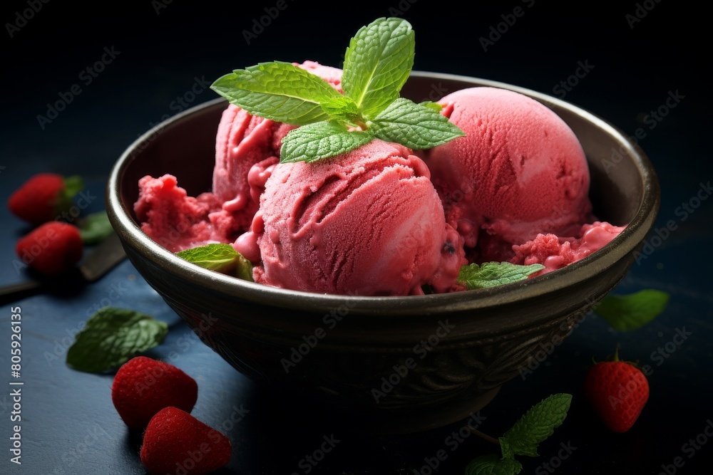 Delicious homemade strawberry ice cream in a bowl Delicious homemade strawberry ice cream in a bowl