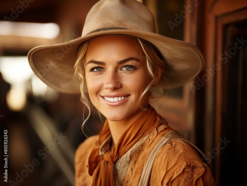 Smiling woman in cowgirl hat