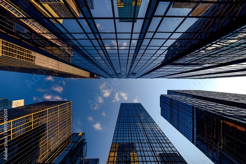 Reflective skyscrapers, business office buildings